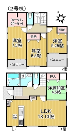 【2号棟】稲沢市祖父江町二俣　新築分譲住宅　全8棟 間取り